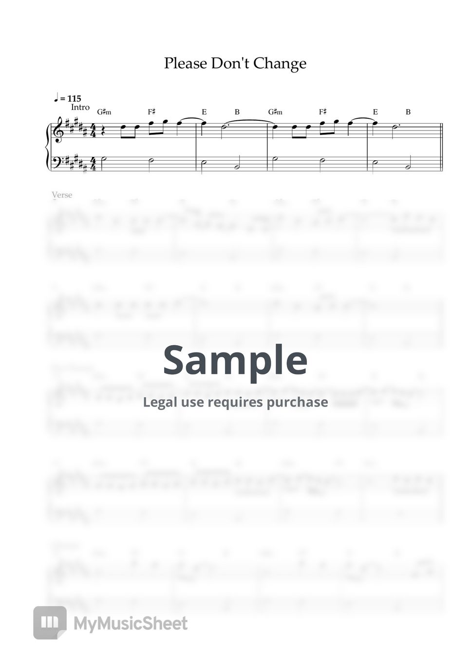 Jung Kook Please Don't Change (EASY PIANO SHEET) Bản nhạc by Pianella