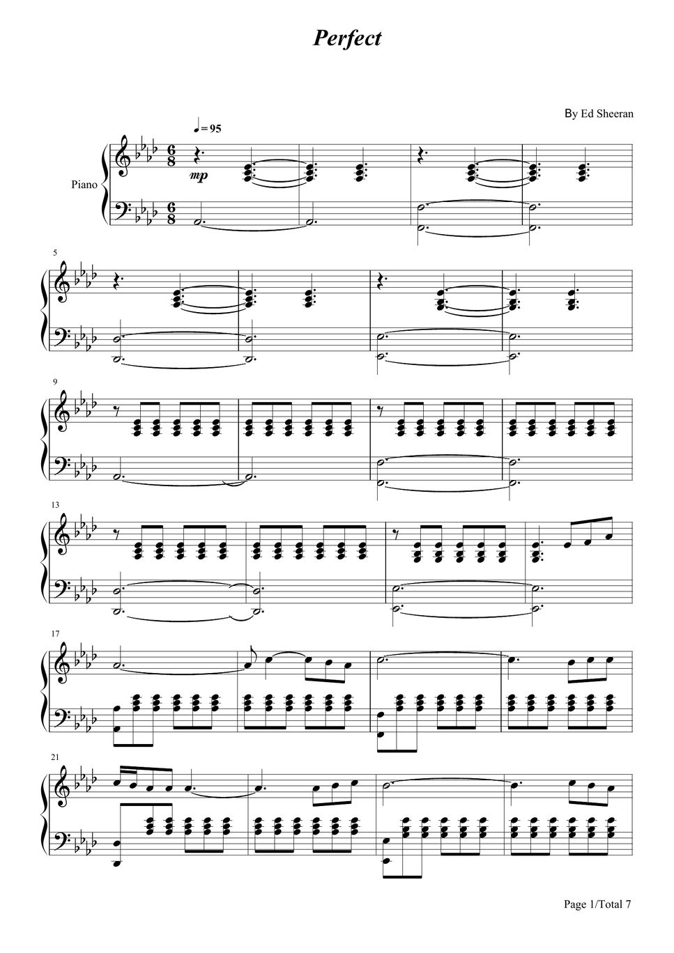 Ed Sheeran Perfect Perfect Ed Sheeran Piano Solo Sheet Intermediate Sheet By Poon