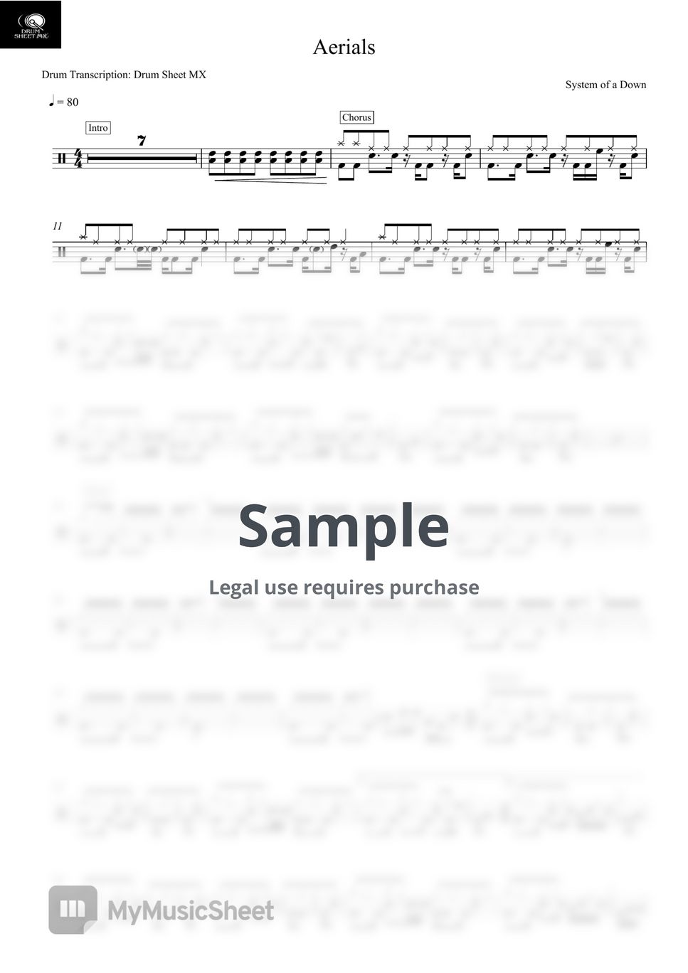 System of a Down - Aerials by Drum Transcription: Drum Sheet MX