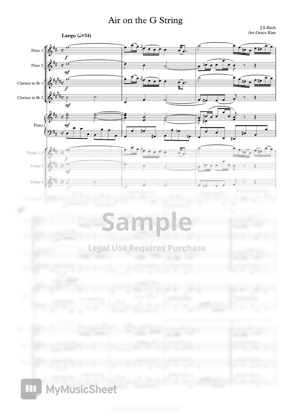 J.S.Bach - Air on the G String (Fl.Cl.Pn.Vn.Vc.) by Grace Kim