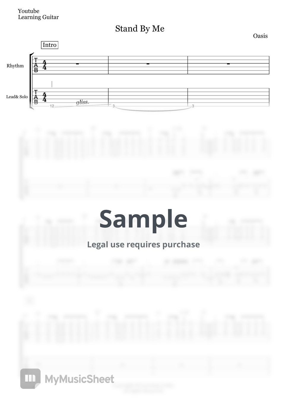 Oasis Stand By Me (Guitar TAB (Rhythm&Lead)) Sheets by Learning Guitar