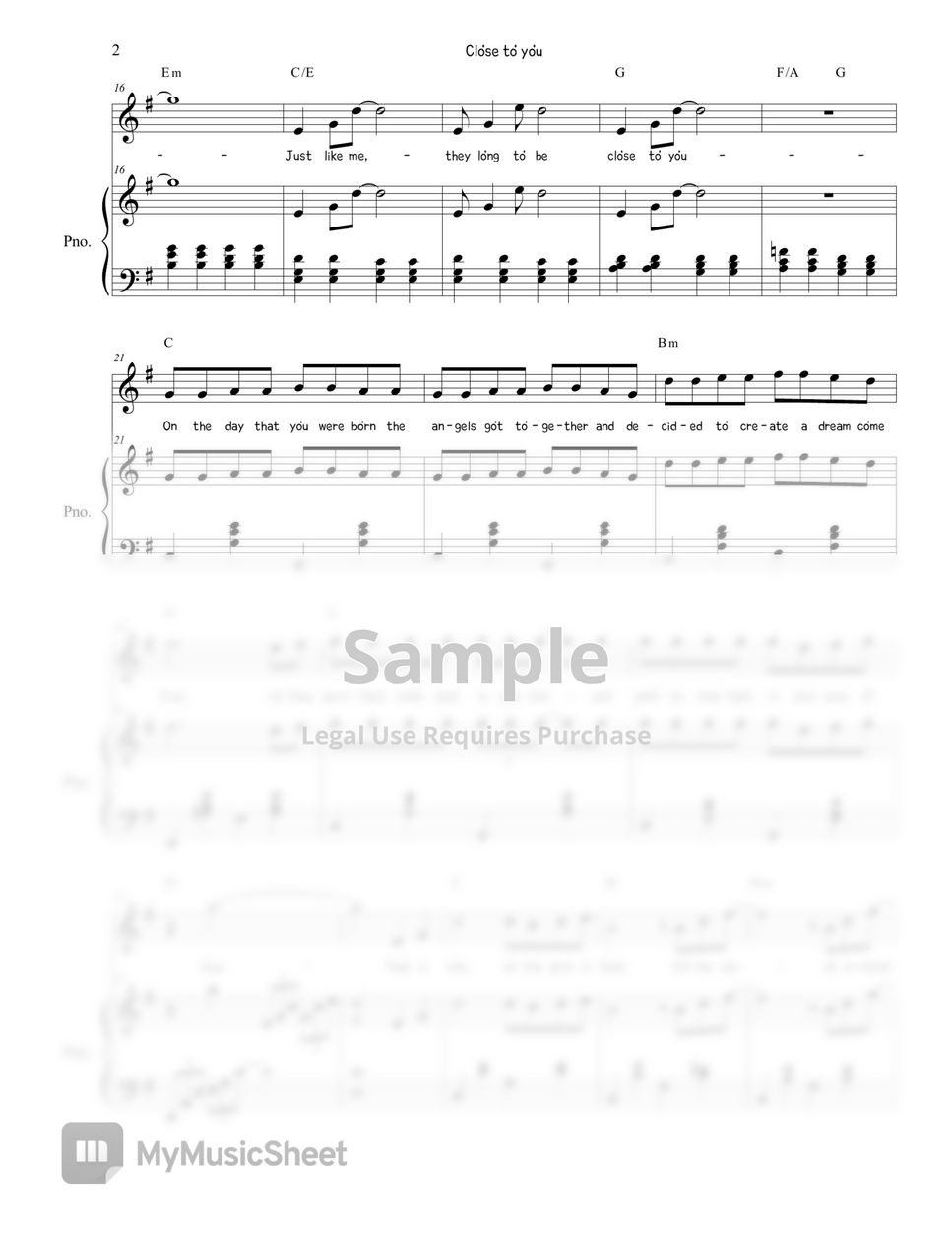 Carpenters close to you Sheets by JL Holy Pino