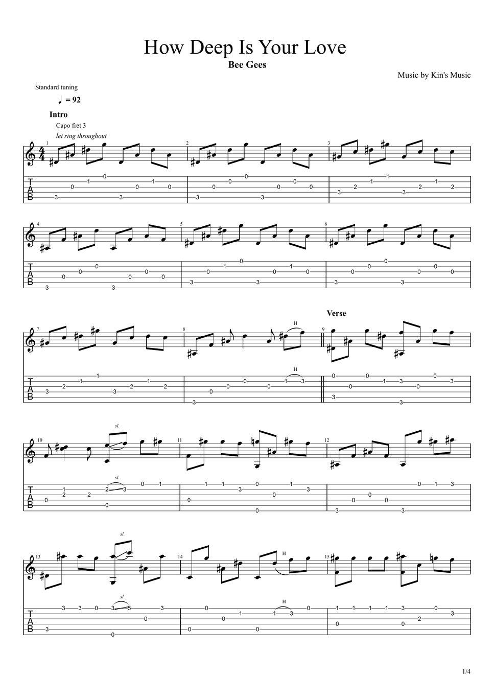 Bee Gees How Deep Is Your Love Easy Guitar Fingerstyle For Beginner 