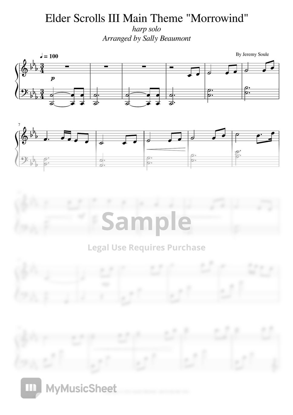 Elder Scrolls Morrowind (for harp) 악보 by Sally Beaumont