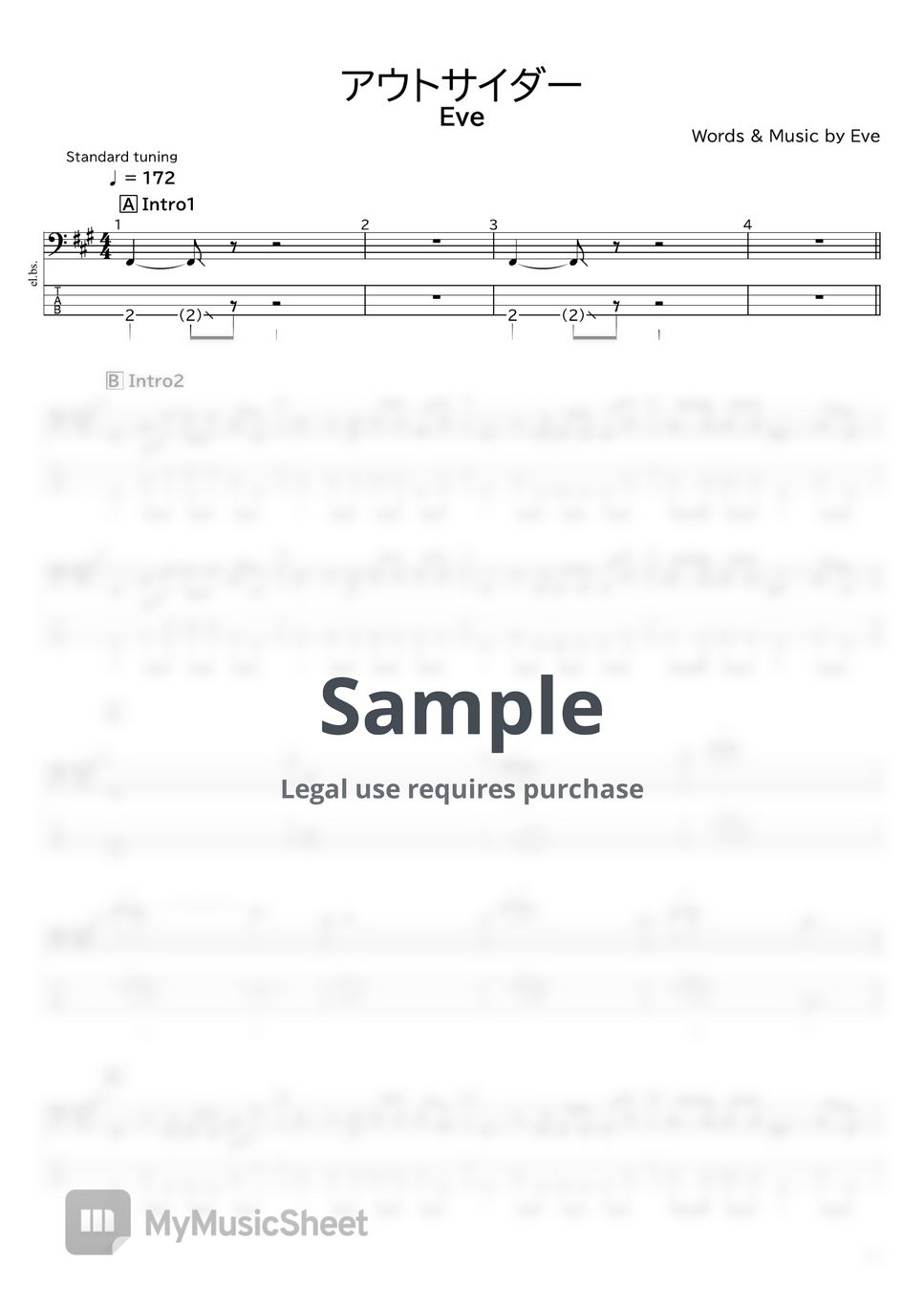 Eve - アウトサイダー/Outsider by たぶべー＠財布に優しいベース楽譜屋さん（BASS・TAB譜）