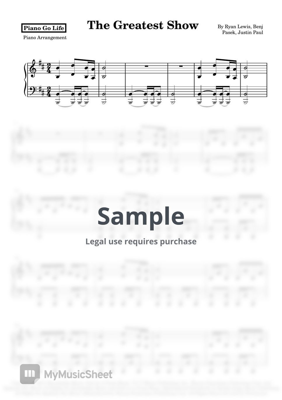 The Greatest Show Piano Sheet Music