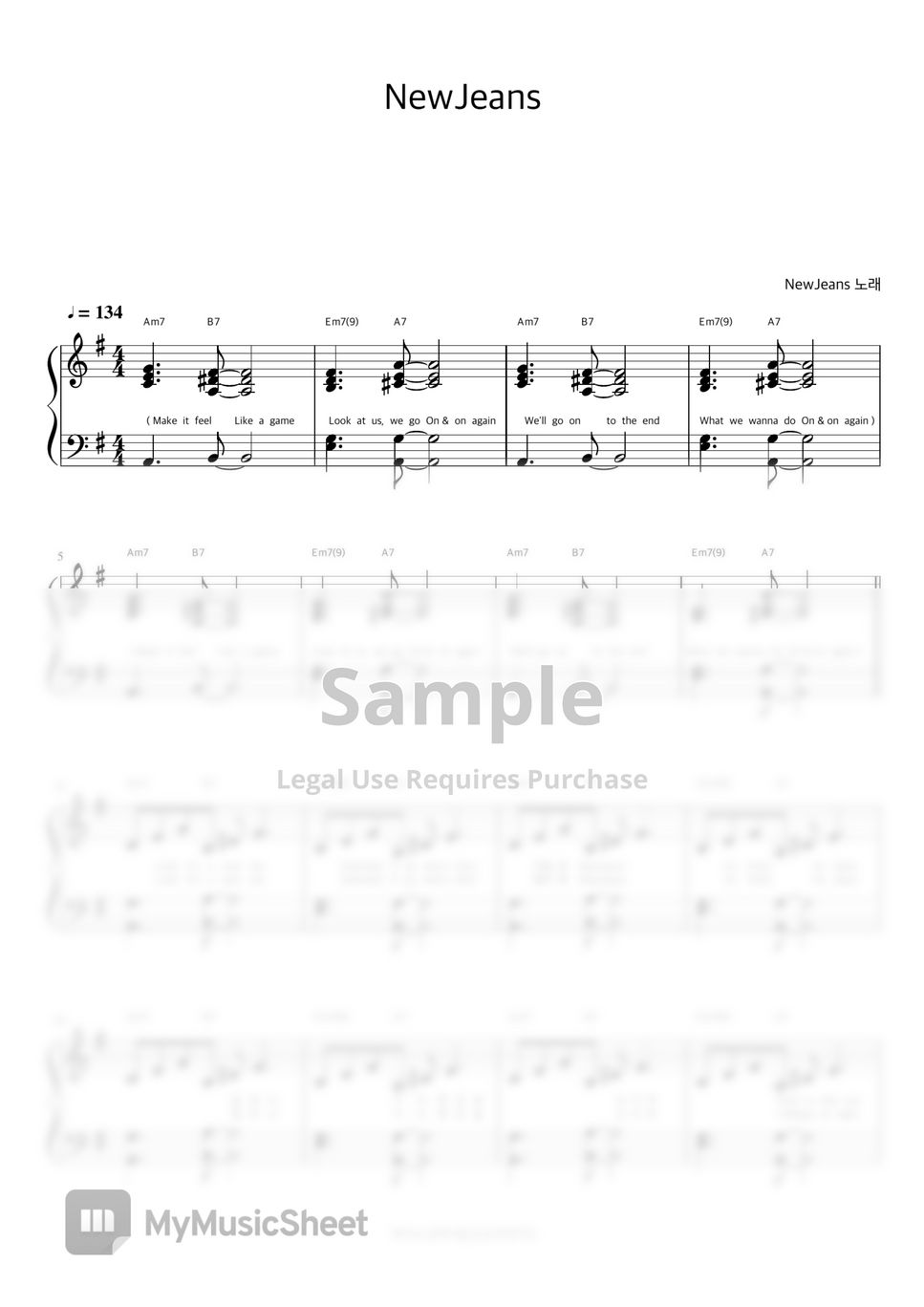 NewJeans New Jeans (반주악보) 악보 by 피아노정류장