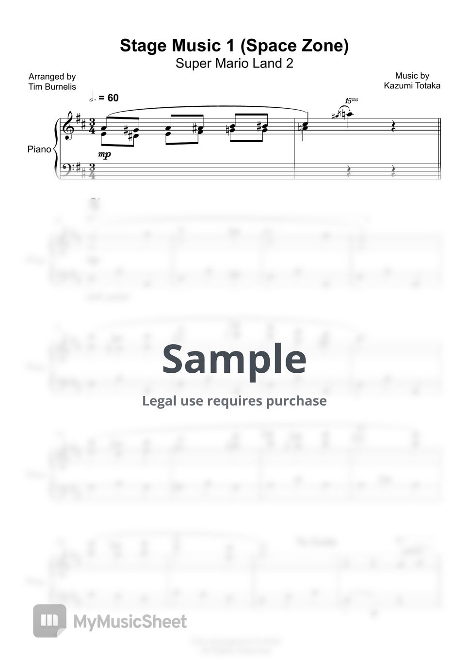 Super Mario Land 2 Stage Music 1 (Space Zone) 악보 by Tim Burnelis