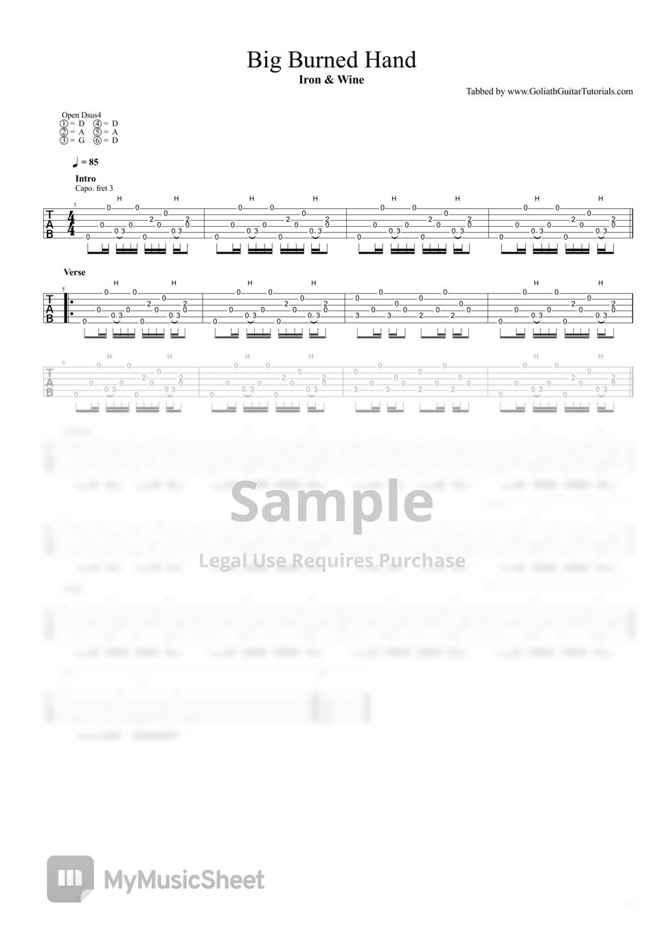 Iron & Wine Big Burned Hand TAB by Goliath Guitar Tutorials