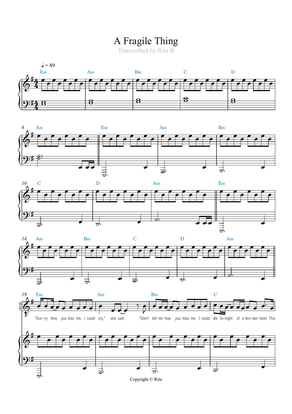 The Cure - A Fragile Thing (2 files: duo piano+vocal / easy solo piano) by Rita B