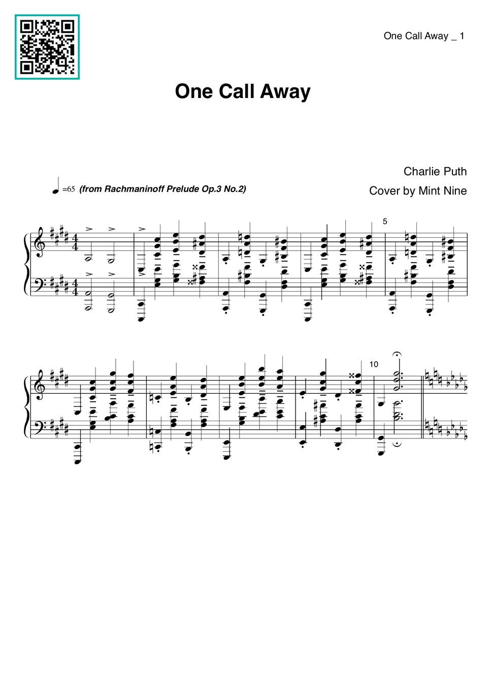 Charlie puth one call away sheet by mint nine