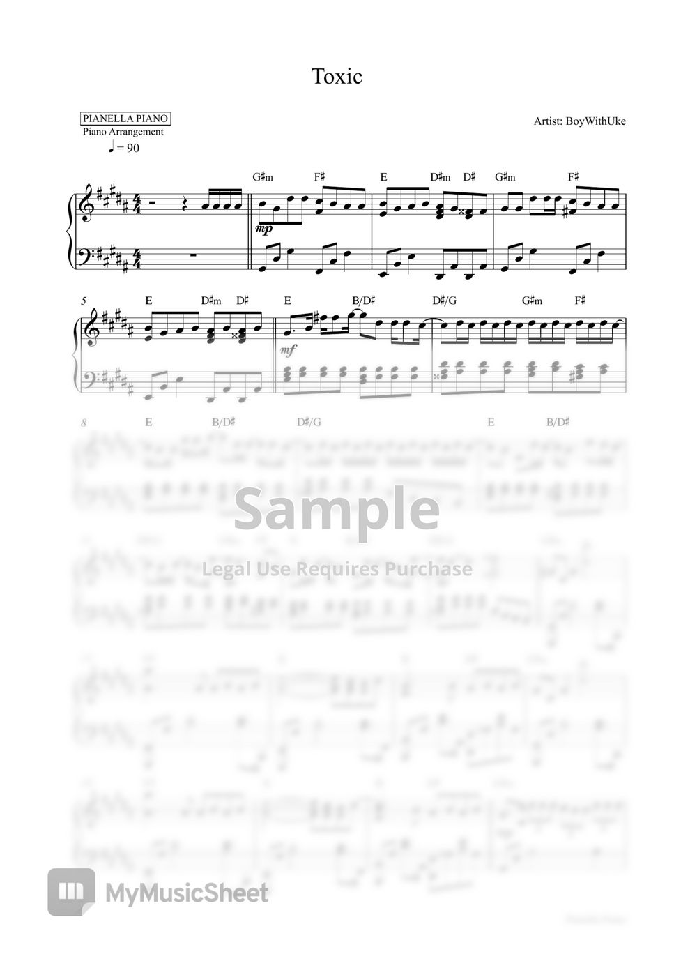 BoyWithUke - Toxic (Piano Sheet) Partitura by Pianella Piano
