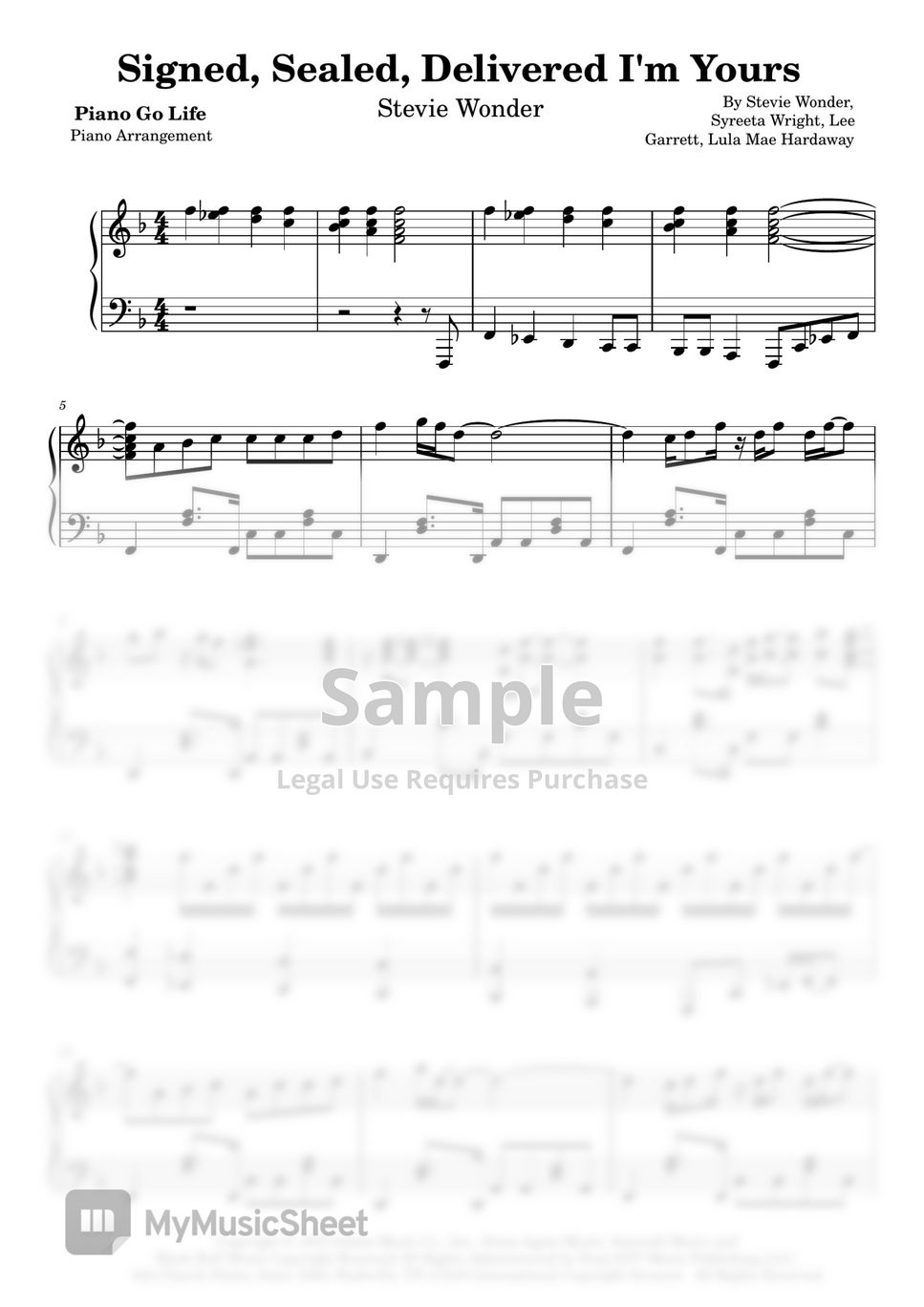 Stevie Wonder Signed, Sealed, Delivered, I'm Yours Sheet by Piano Go Life