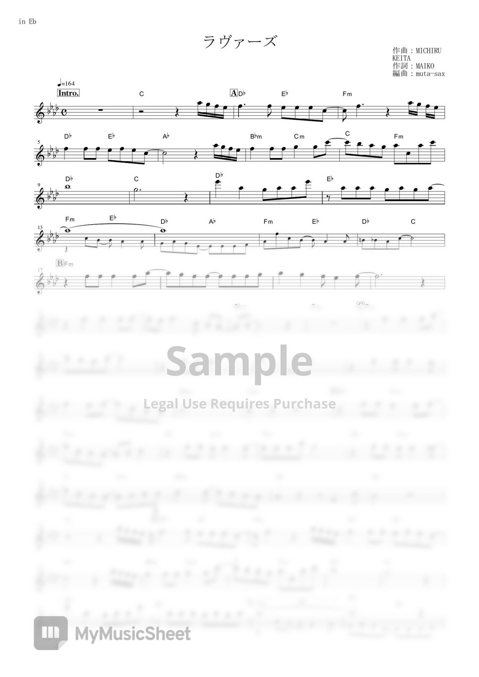 Naruto: Shippuden Lovers (in Eb) Sheet Music by 7!!