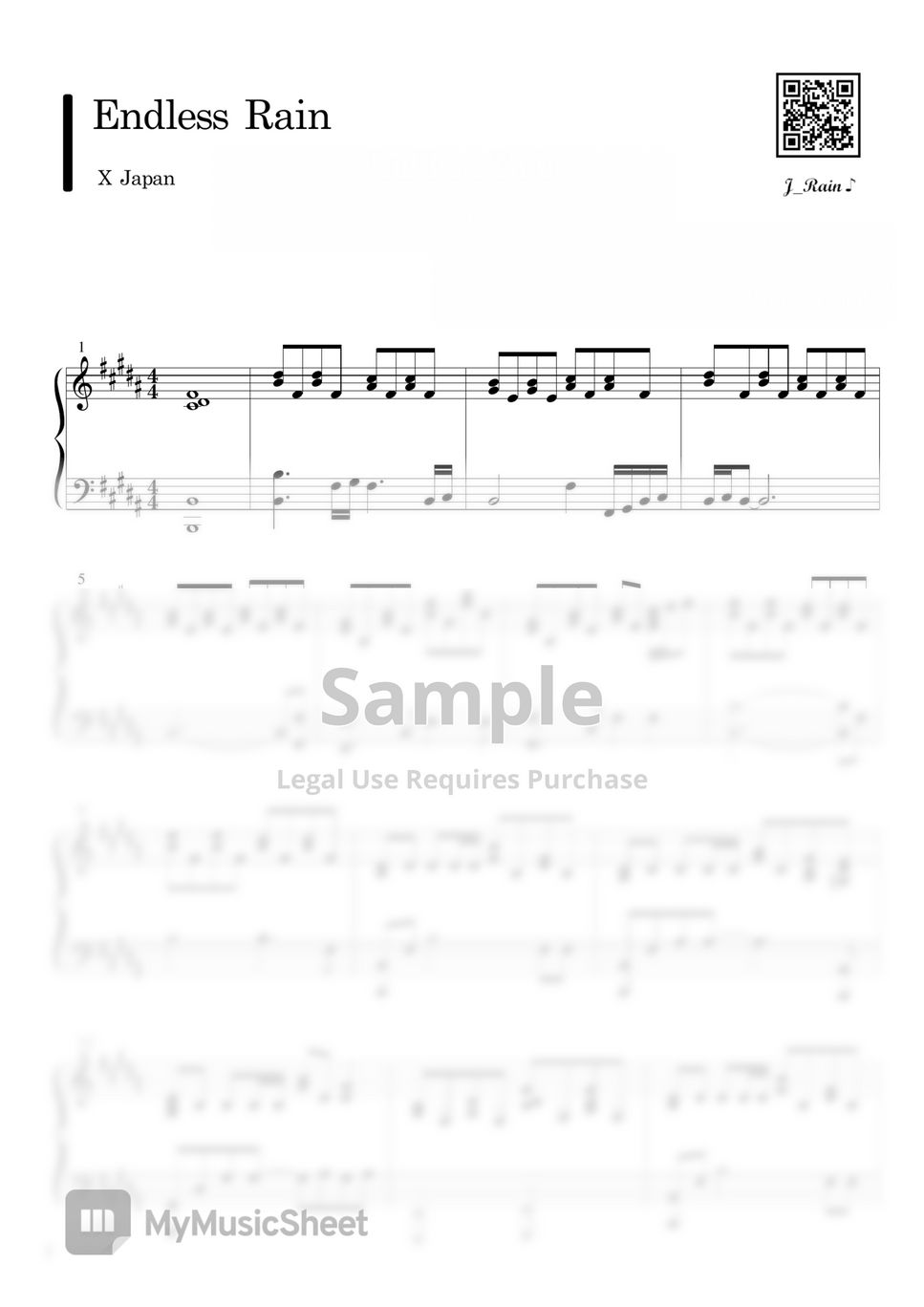 XJAPAN endless rain ピアノ楽譜