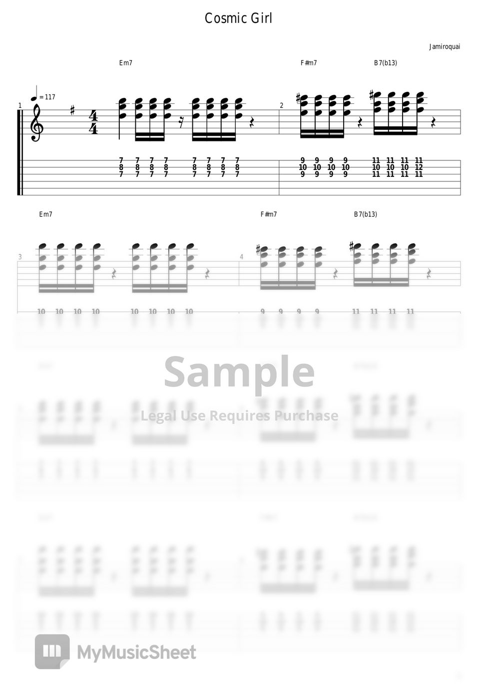 Jamiroquai cosmic girl tab 1staff by guitar cover with tab