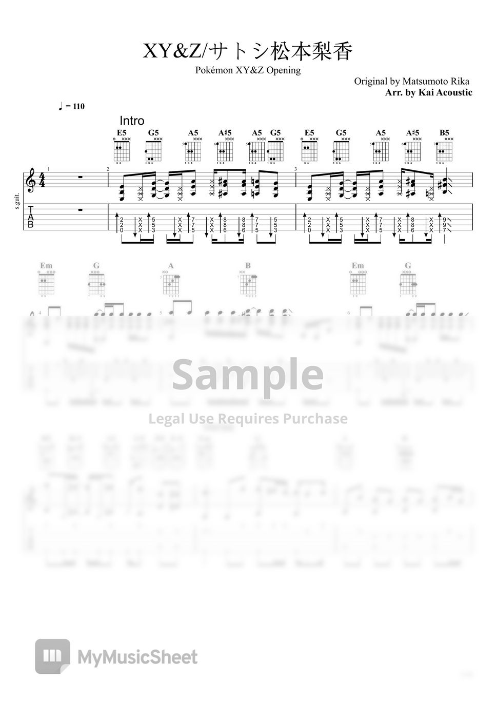 Field Of View Xyandz松本梨香 Pokémon Xyandz Opening Fingerstyle Guitar Tutorial Tab Sheets By Kai