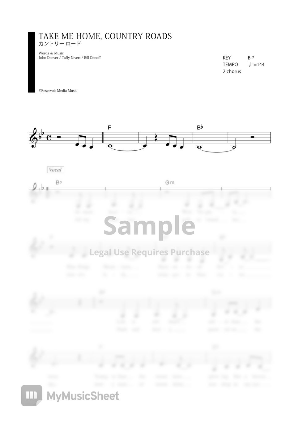 TAKE ME HOME,COUNTRY ROAD (VOCAL MAGAZINE) Sheets by Far East Island Record