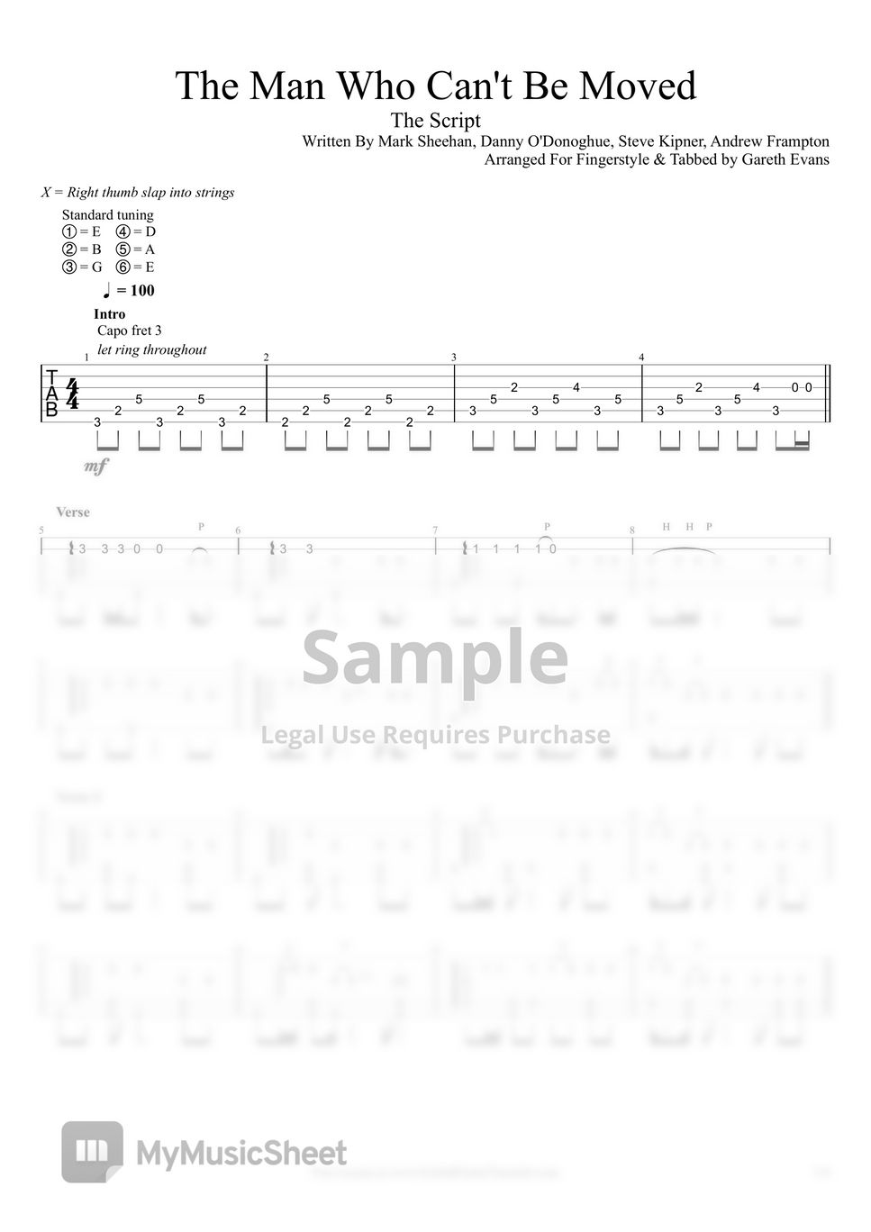 Labe Luminans Børns dag The Script - The Man Who Can't Be Moved (Fingerstyle) Sheet by Gareth Evans