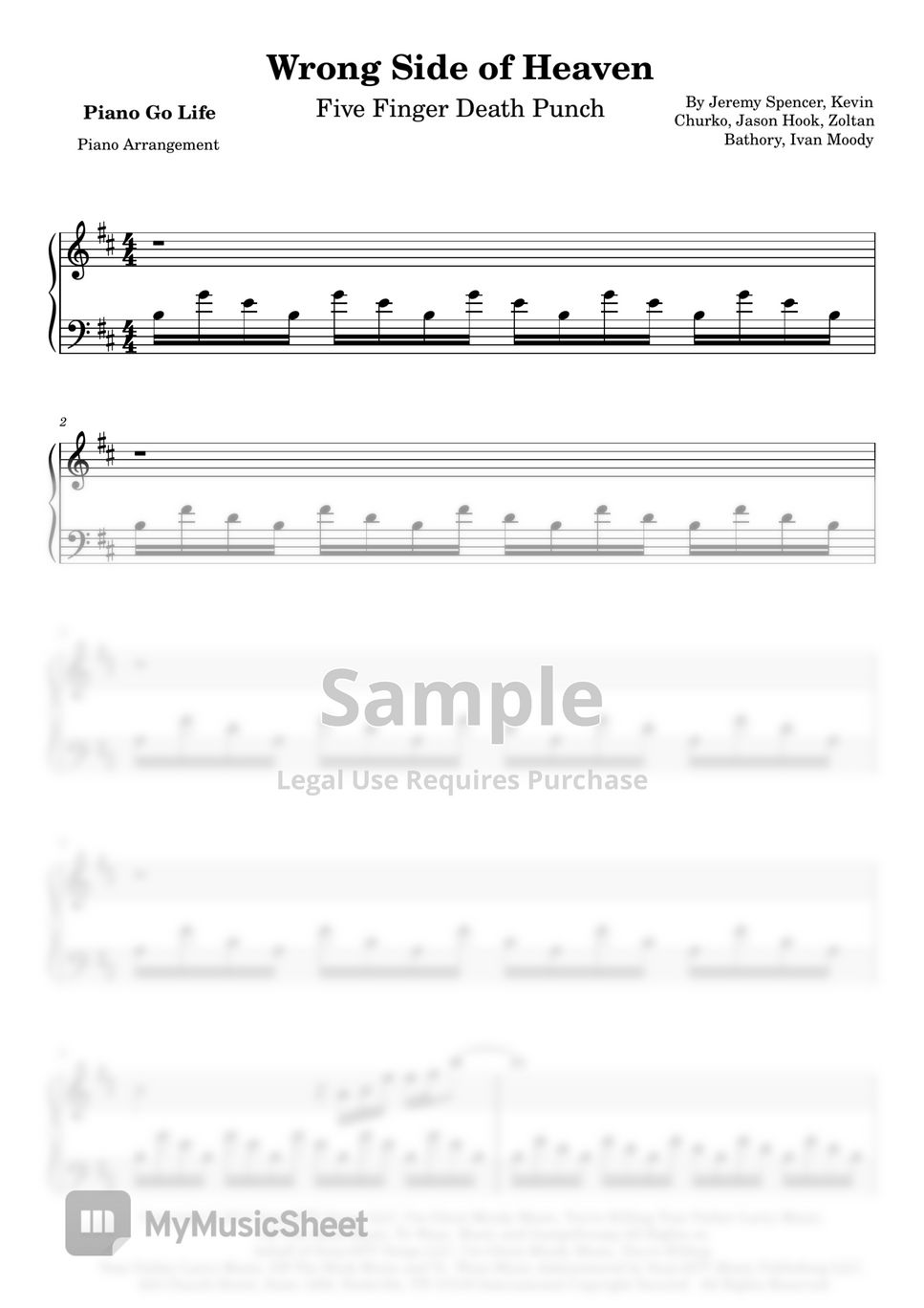 Five finger death punch wrong side of heaven sheet by piano go life