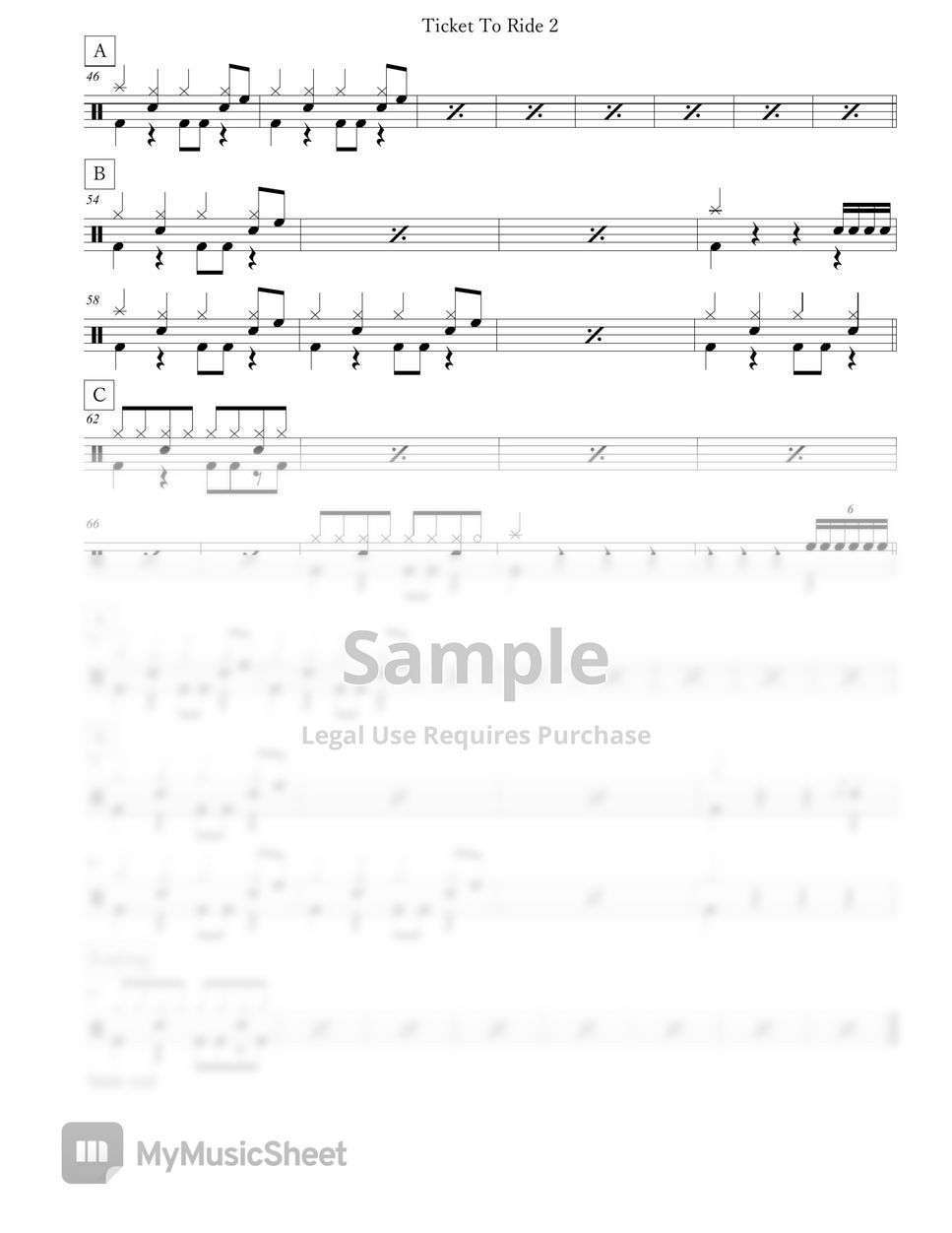 The Beatles - Ticket To Ride Sheets by Arkadia Drums