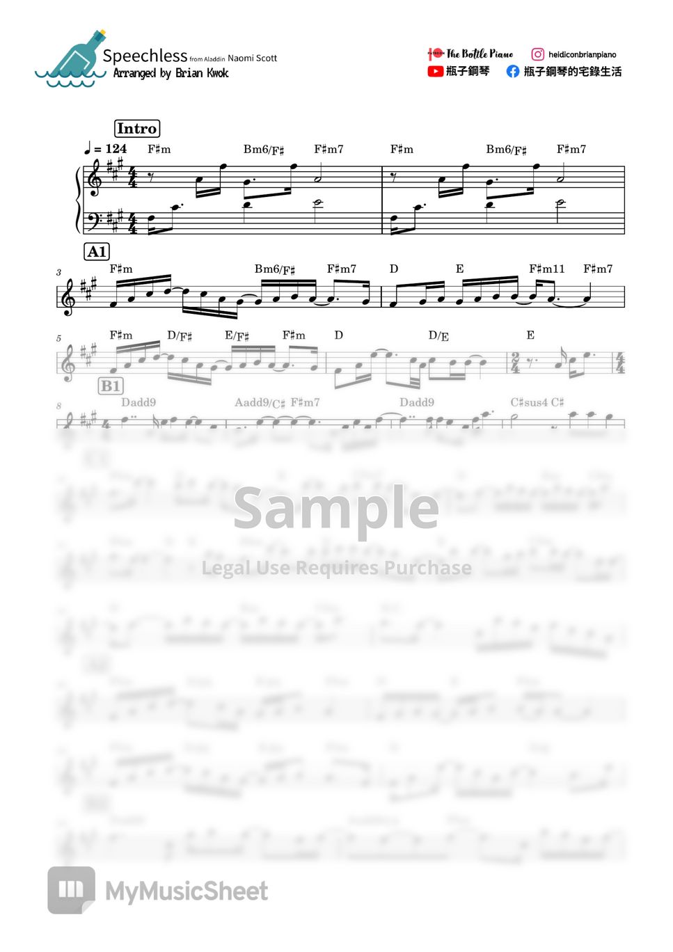 Naomi Scott Speechless from Aladdin (Chord & Vocal) Partition musicale by the Bottle Piano