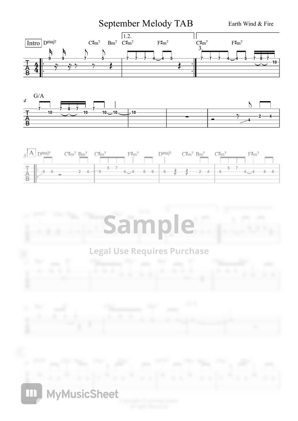 Earth Wind & Fire - September Guitar Melody TAB by Learning Guitar