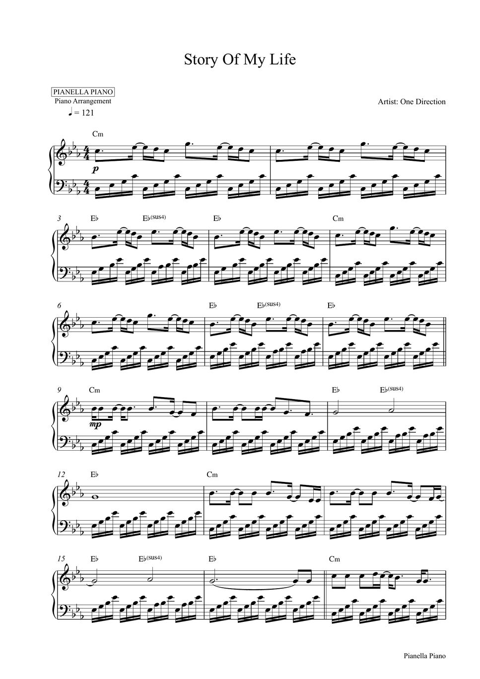 One direction story of my life piano sheet sheet by pianella piano