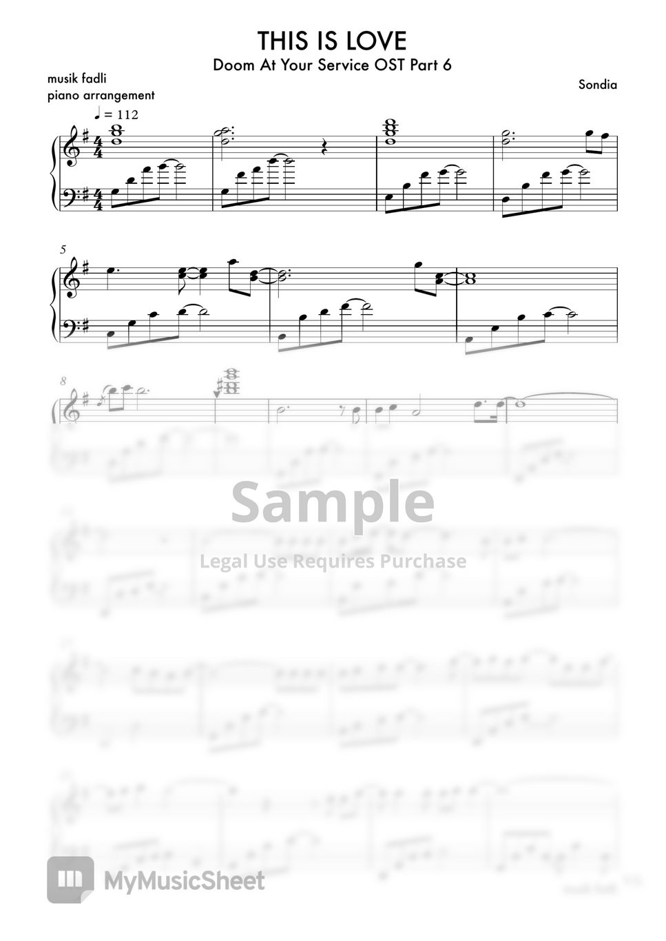 Sondia this is love piano sheets by musik fadli