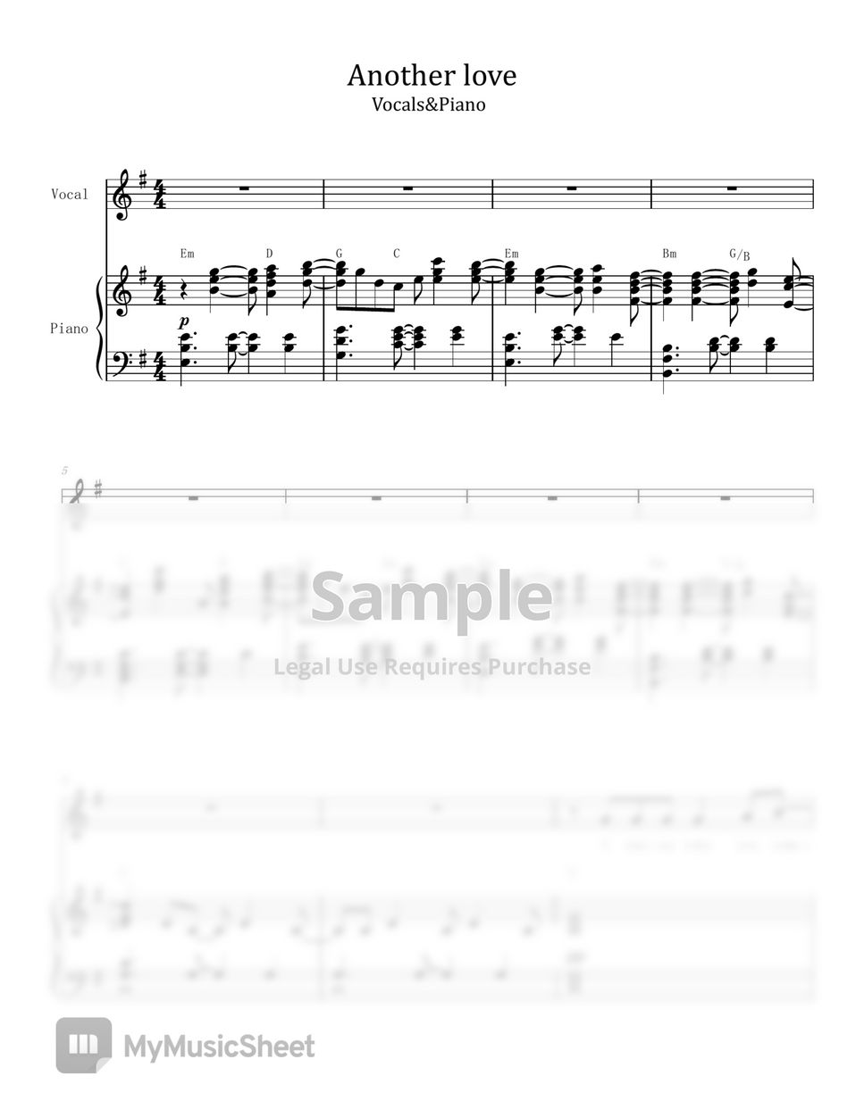 Another Love Sheet Music, Tom Odell