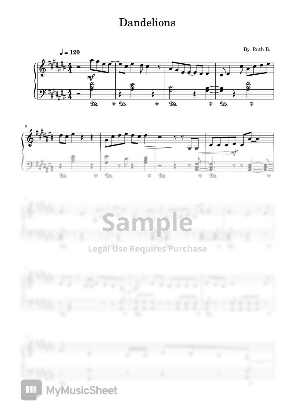 Ruth B. - Dandelions (Ruth B,Piano Solo Sheet Music) by poon