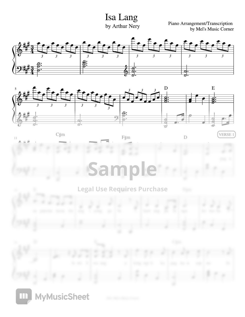 Arthur Nery - Isa Lang (piano sheet music) by Mel's Music Corner