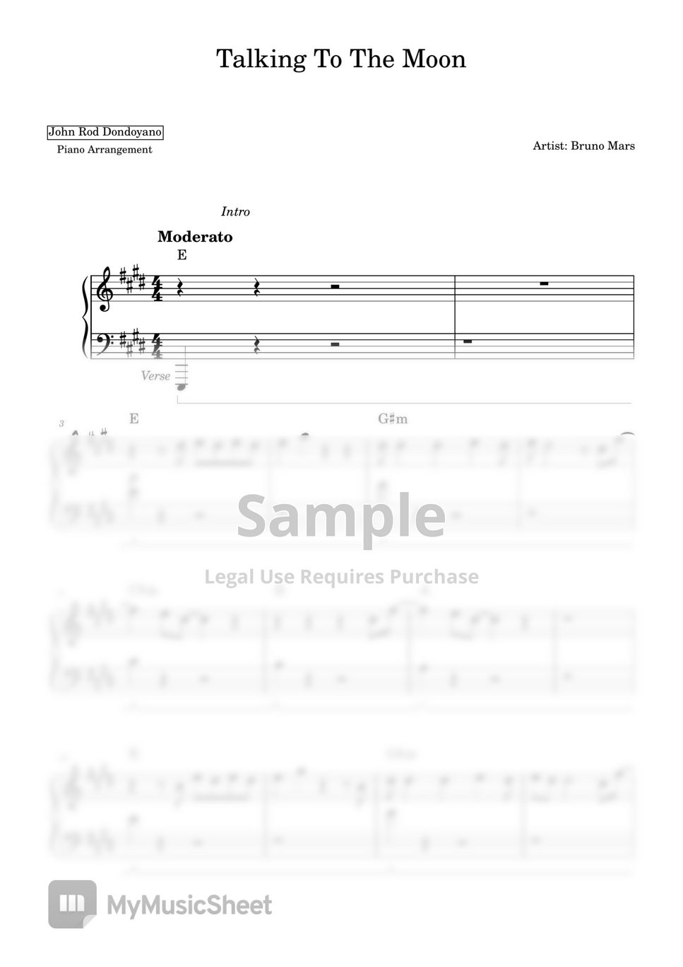 Bruno Mars - Talking To The Moon (PIANO SHEET) by John Rod Dondoyano