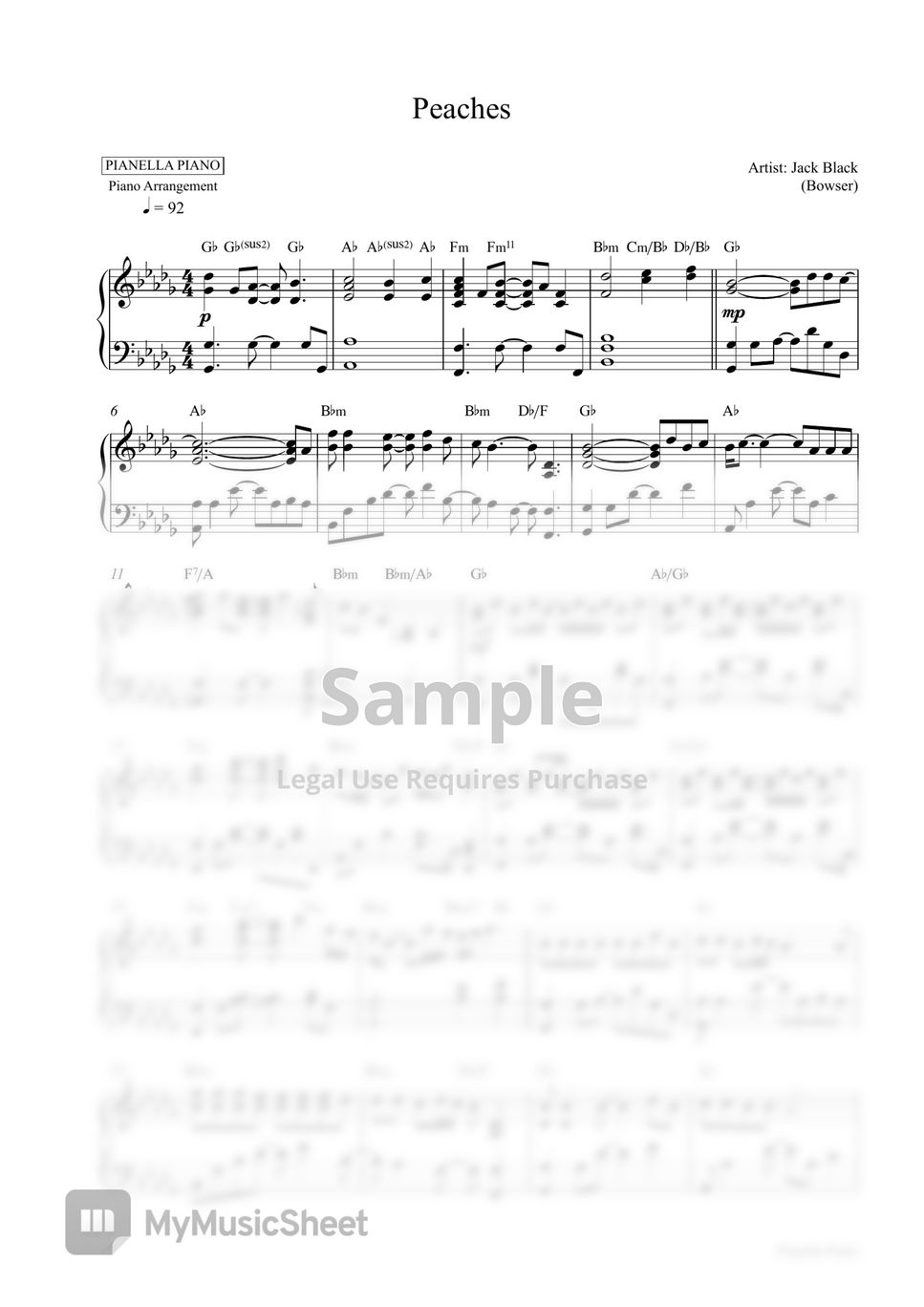 Peaches (arr. Heisenberg) Sheet Music | Jack Black | Piano & Vocal