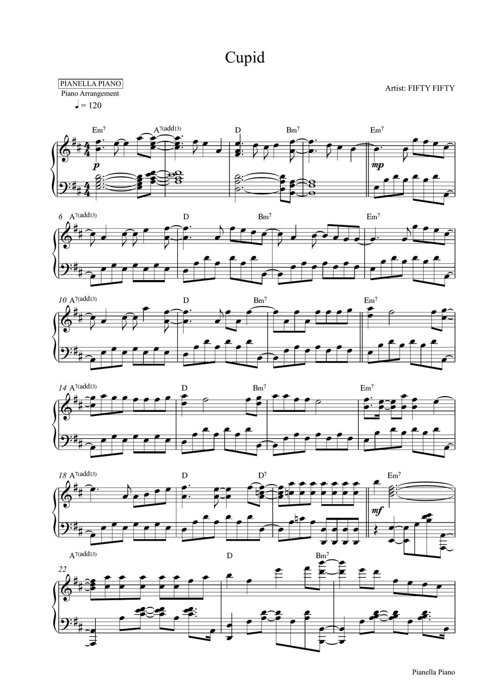 FIFTY FIFTY Cupid (Piano Sheet) Spartito by Pianella Piano