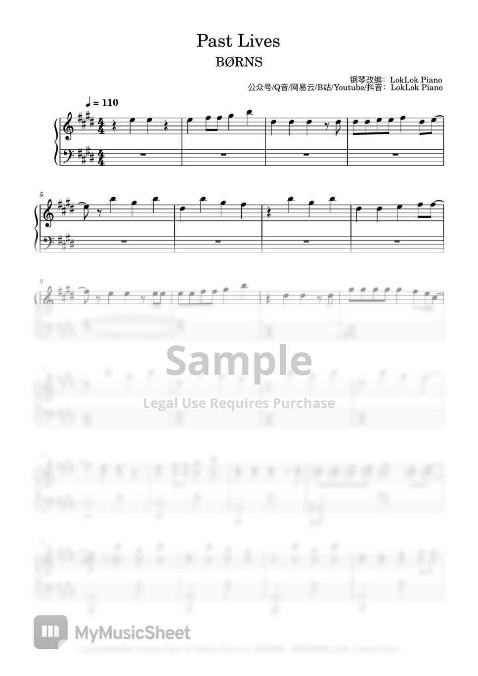 BØRNS - Past Lives Sheets by LokLok Piano