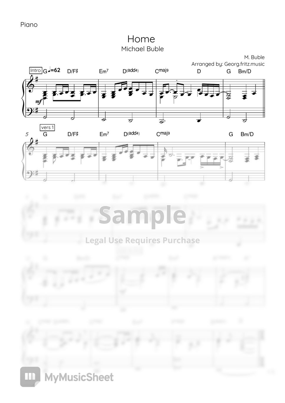 Michael Buble Home (Piano & Vocal) Sheets by