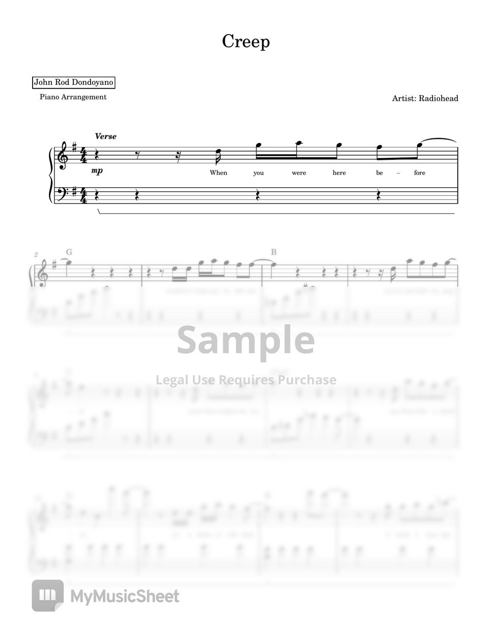 Radiohead - Creep (PIANO SHEET) Sheets by John Rod Dondoyano