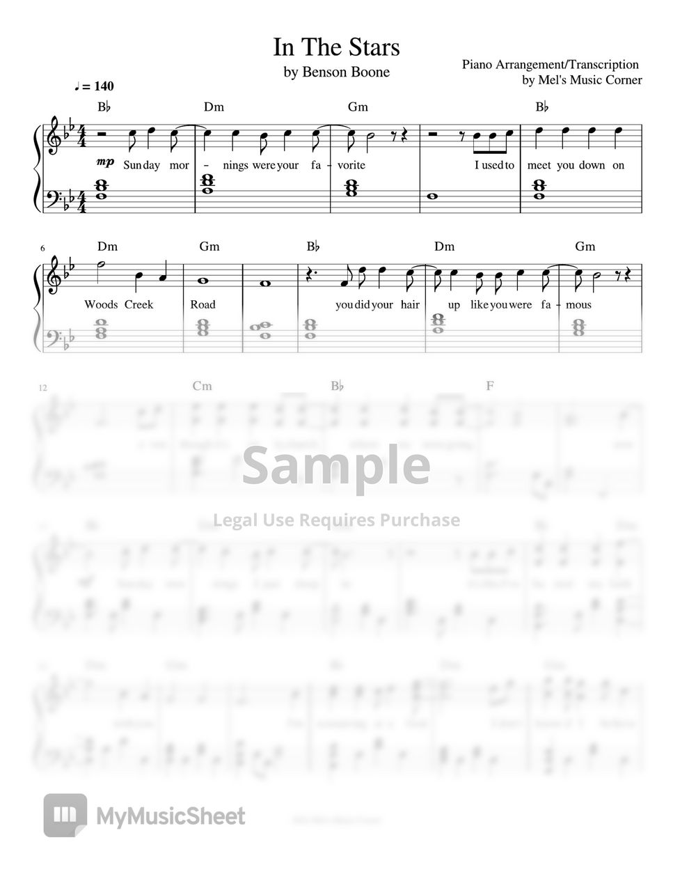 Benson Boone - In The Stars (piano sheet music) by Mel's Music Corner