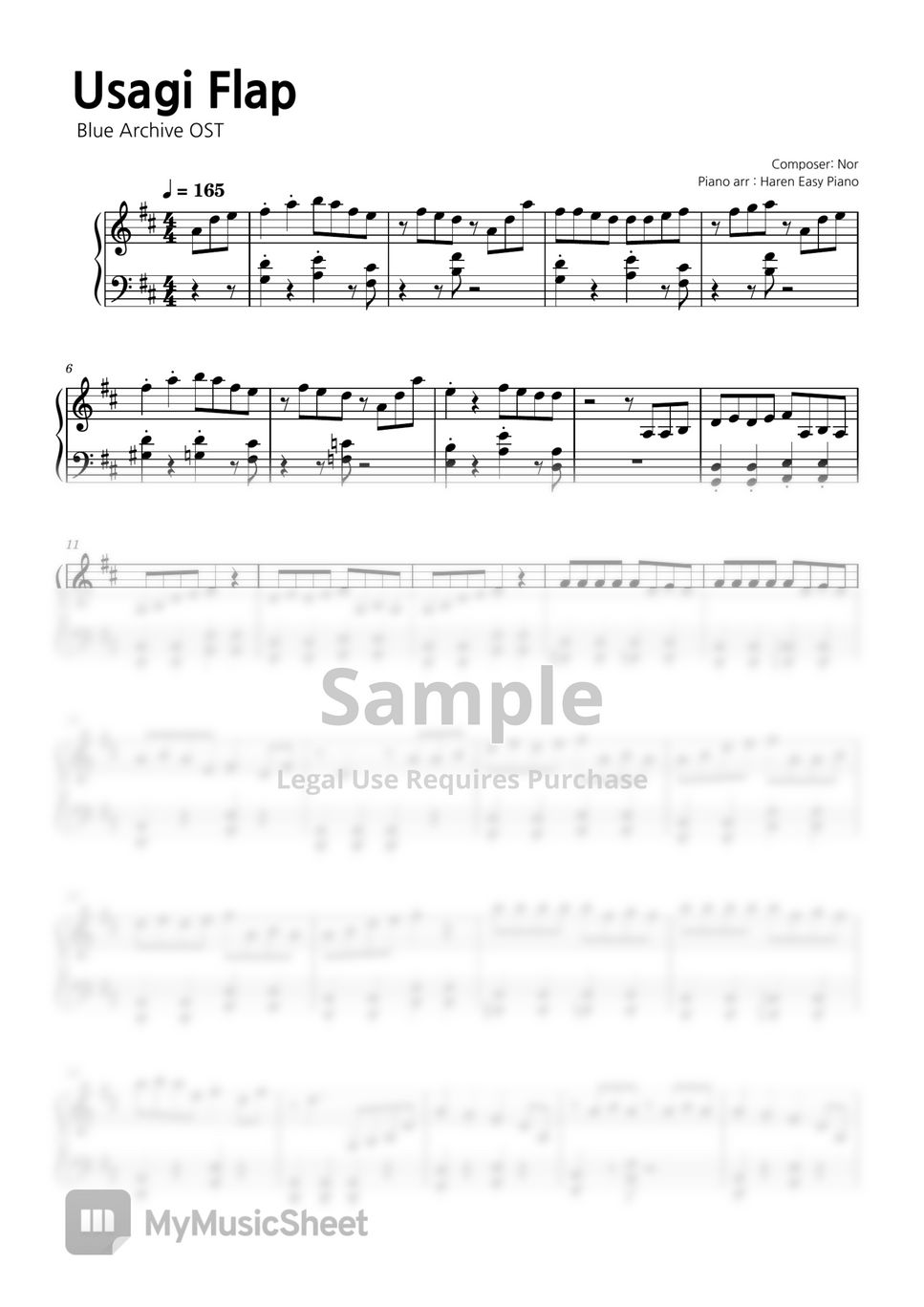 Blue Archive OST - Usagi Flap (Easy ver) 楽譜 by Haren Easy