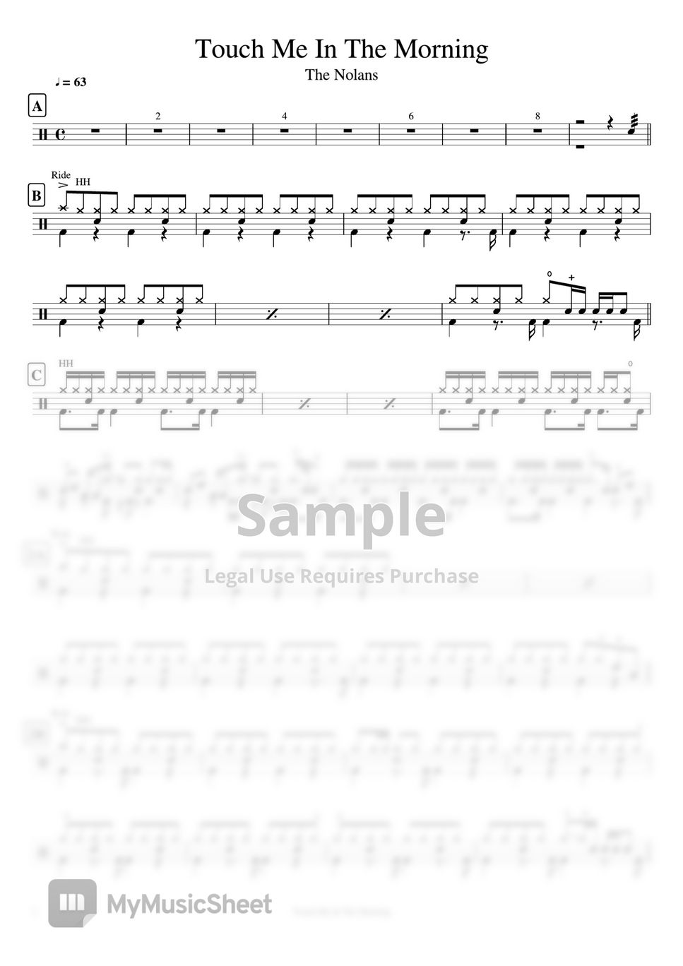 The Nolans Touch Me In The Morning 악보 by Cookai's Jpop Drum sheet