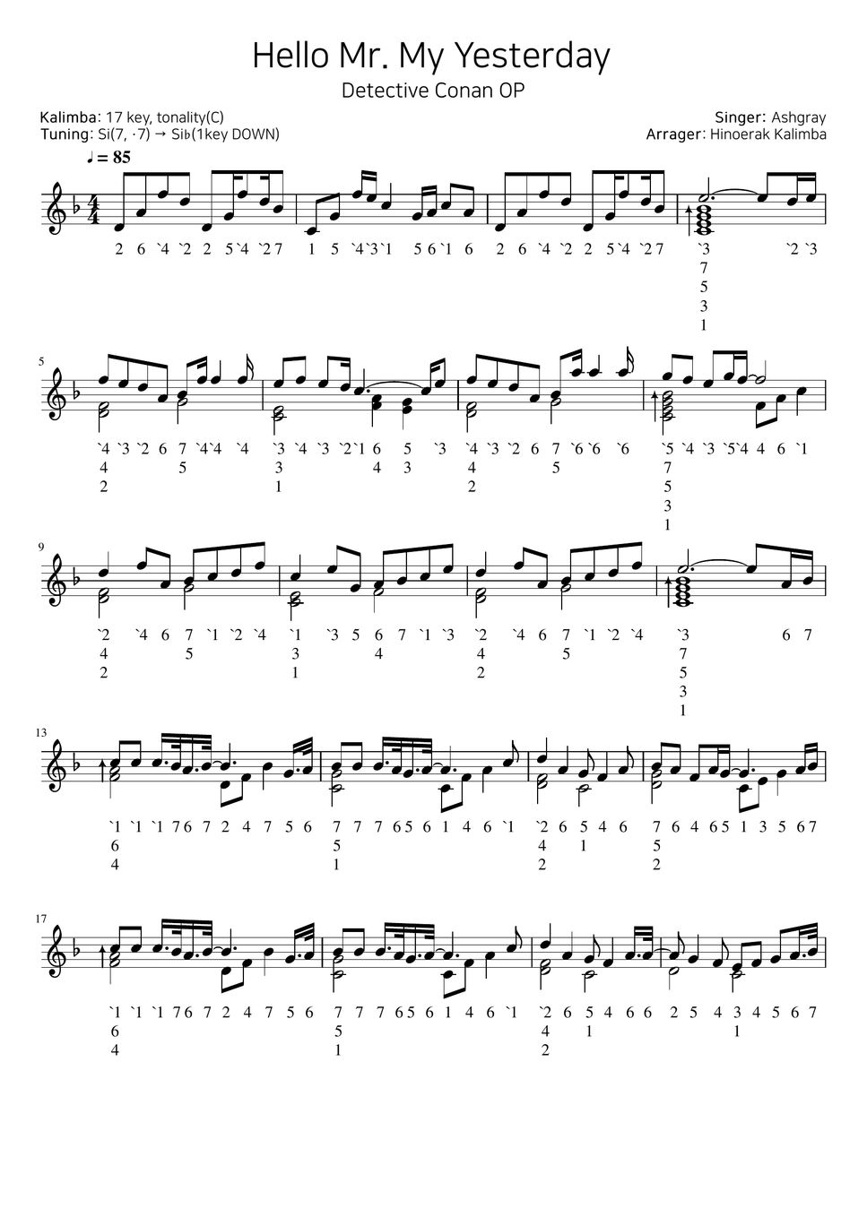 Ashgray Hello Mr. My Yesterday(Detective Conan OST) Sheet by Hinoerak