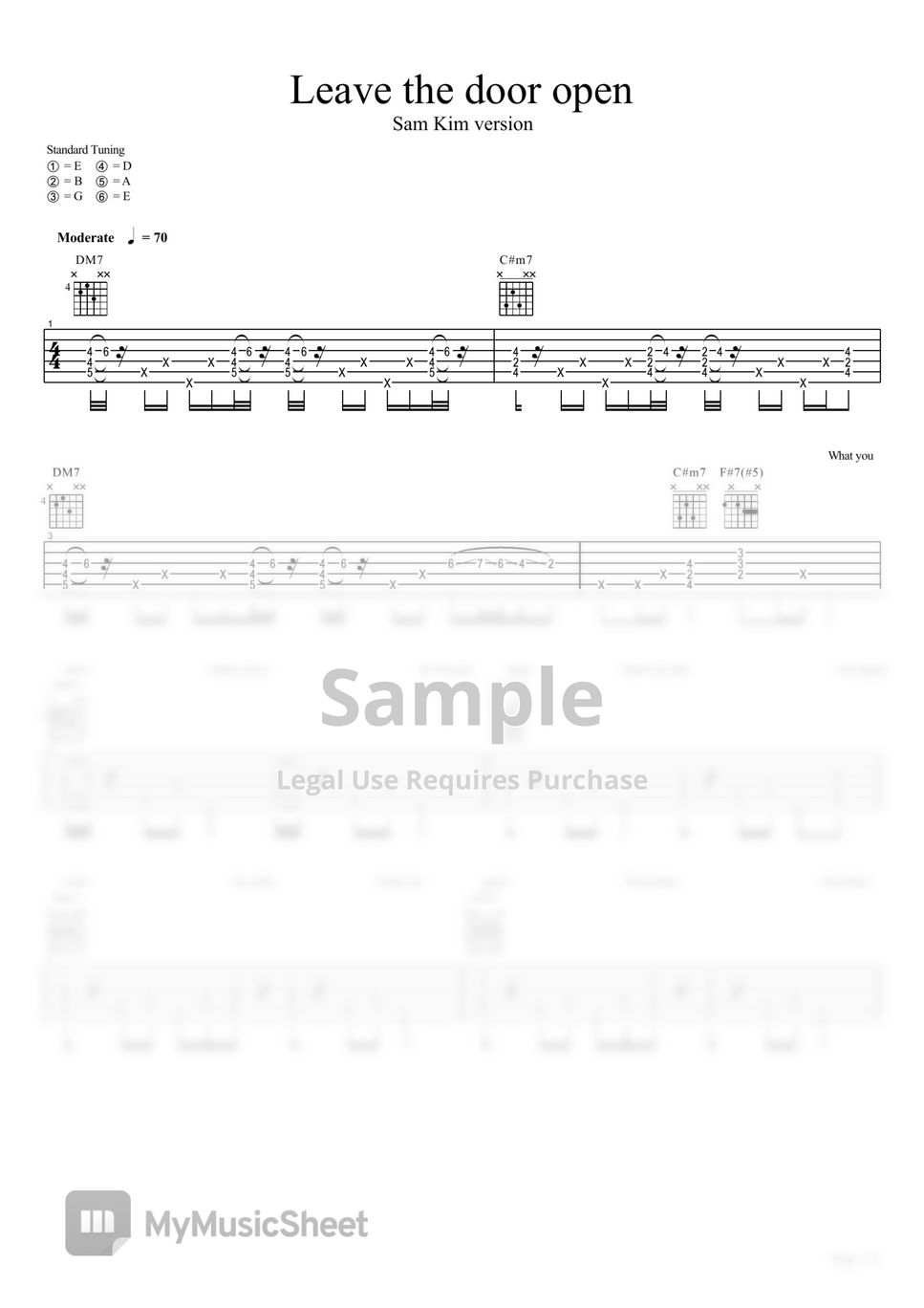 Bruno Mars - Leave the Door Open (Sam Kim version) guitar Tab