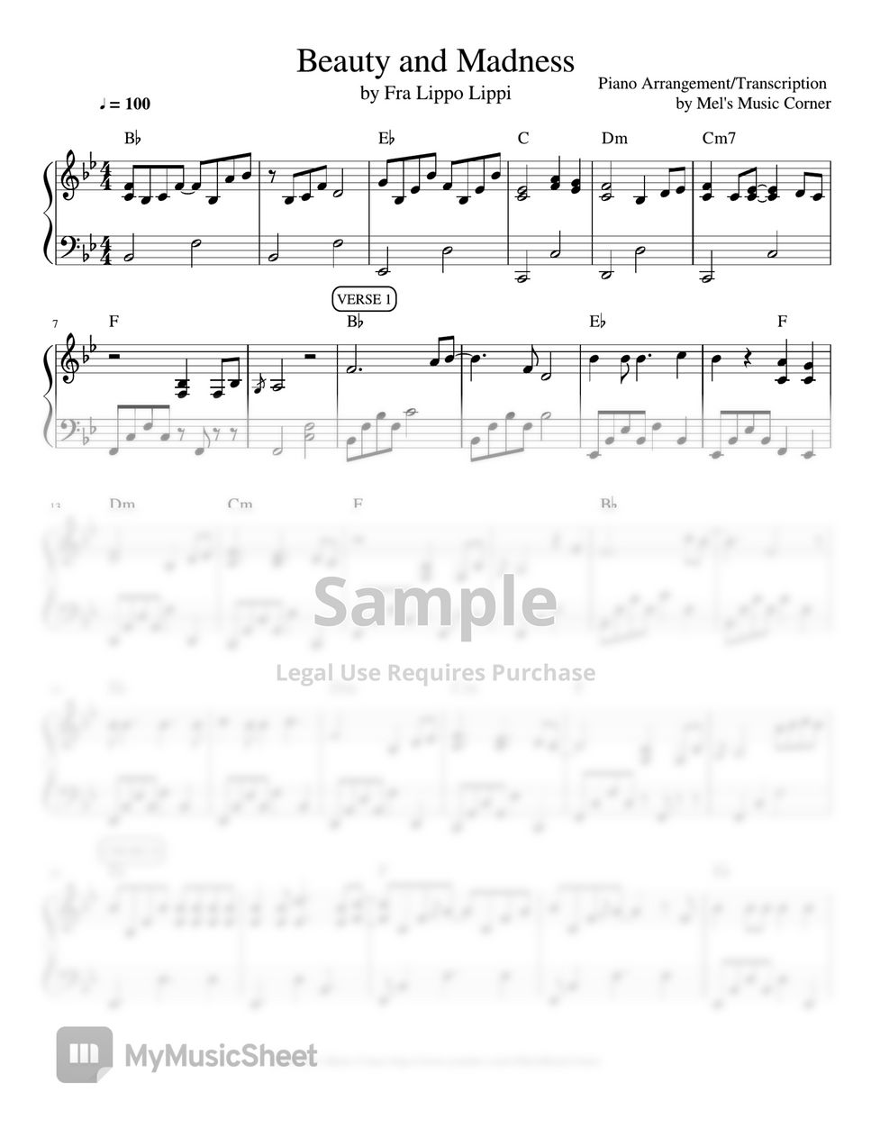 Fra Lippo Lippi - Beauty and Madness (piano sheet music) by Mel's Music Corner