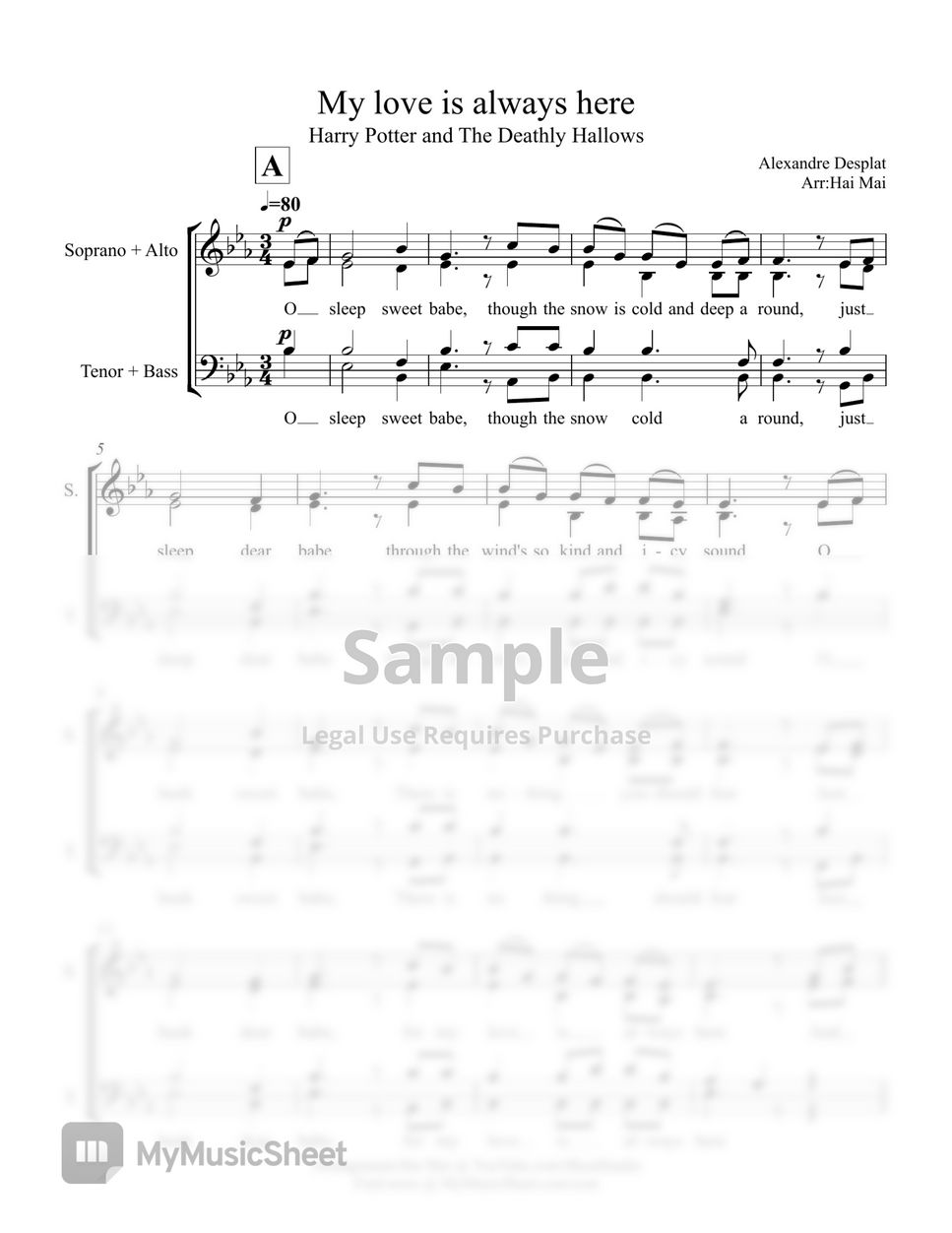 Alexandre Desplat - My Love is Always Here for SATB acapella choir by Hai Mai