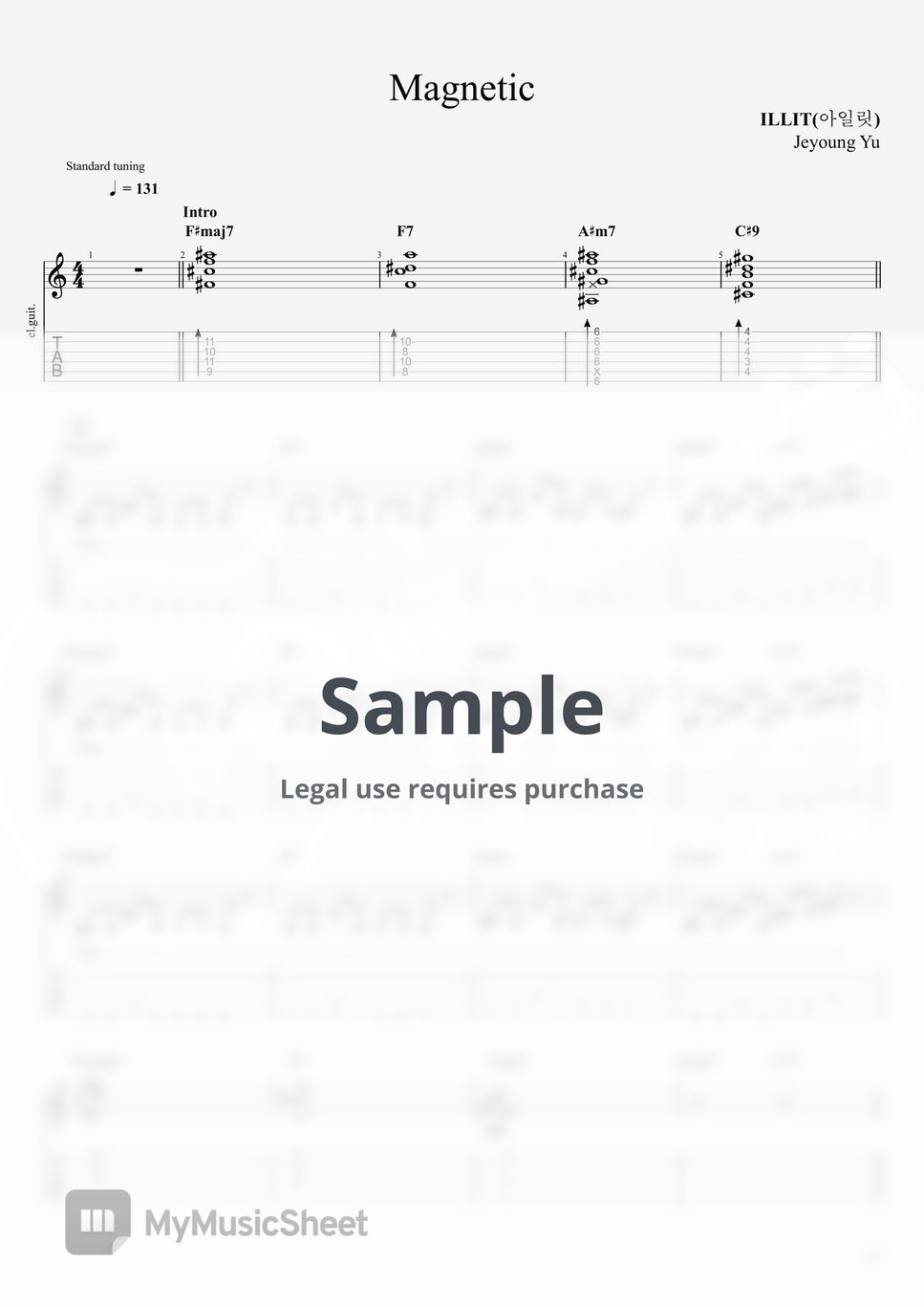 ILLIT(아일릿) - (Full ver)Magnetic (guitar cover) Tab + 1staff by Jeyoung Yu