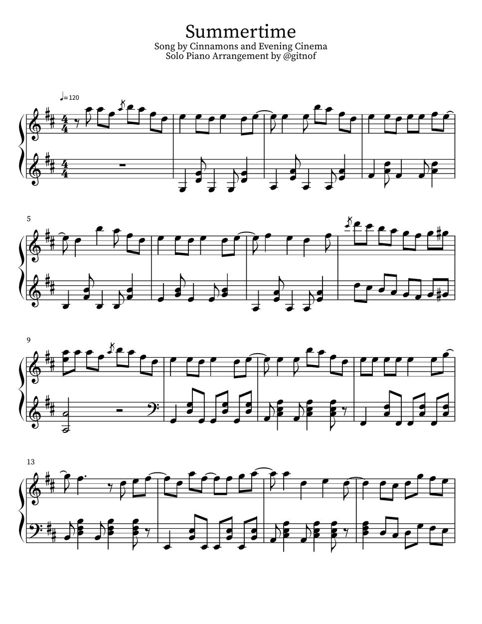 summertime — cinnamons & evening cinema Sheet music for Piano (Solo)