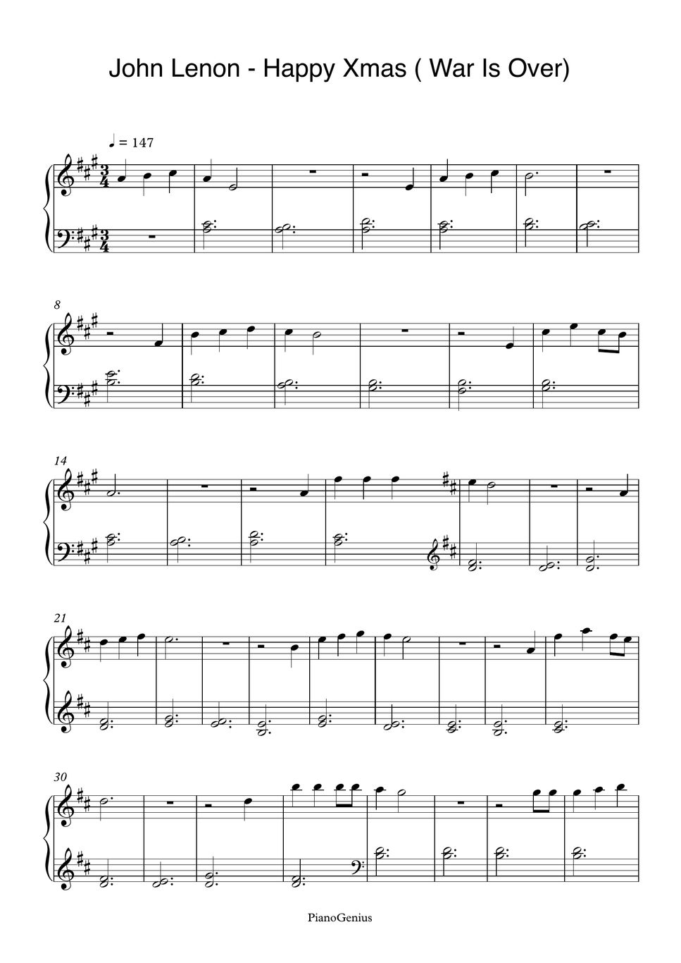 John Lennon Happy Xmas (War Is Over) (EASY) Sheet by PianoGenius