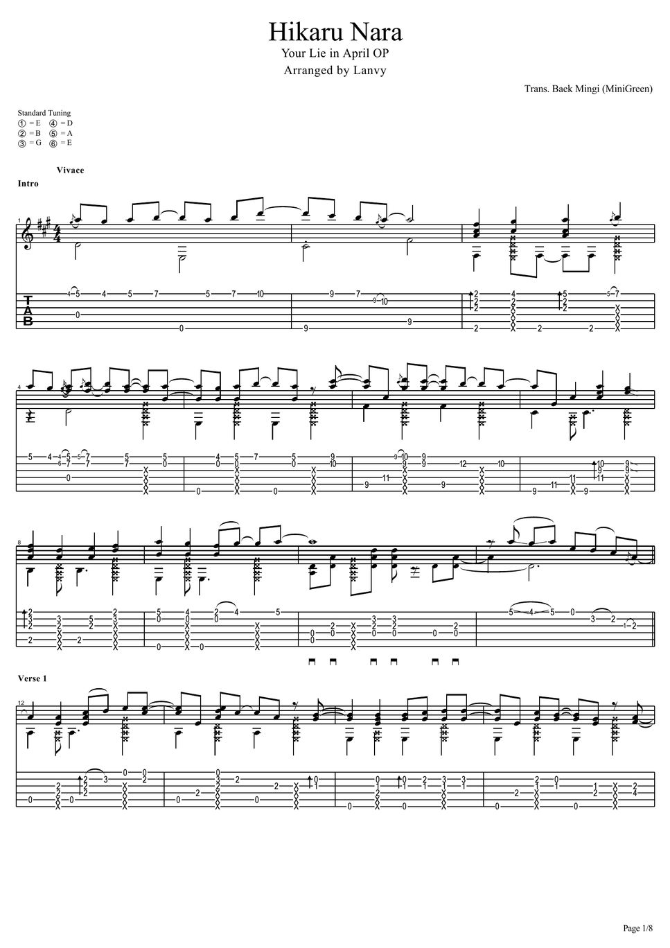 Hikaru Nara Sheet music for Guitar (Solo)