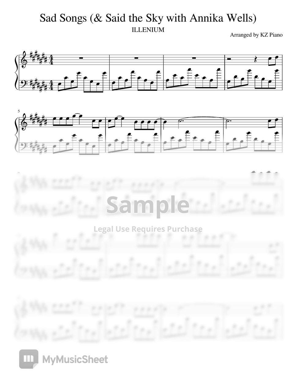 ILLENIUM, Said The Sky, Annika Wells - Sad Songs Sheets by KZ Piano